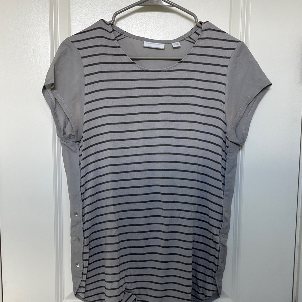 New York & Company Gray and Black Striped Tee
